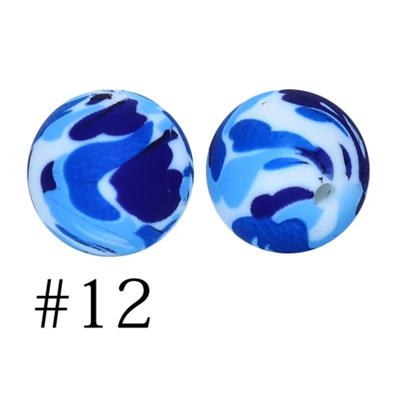 15mm Round Silicone Beads - Printed