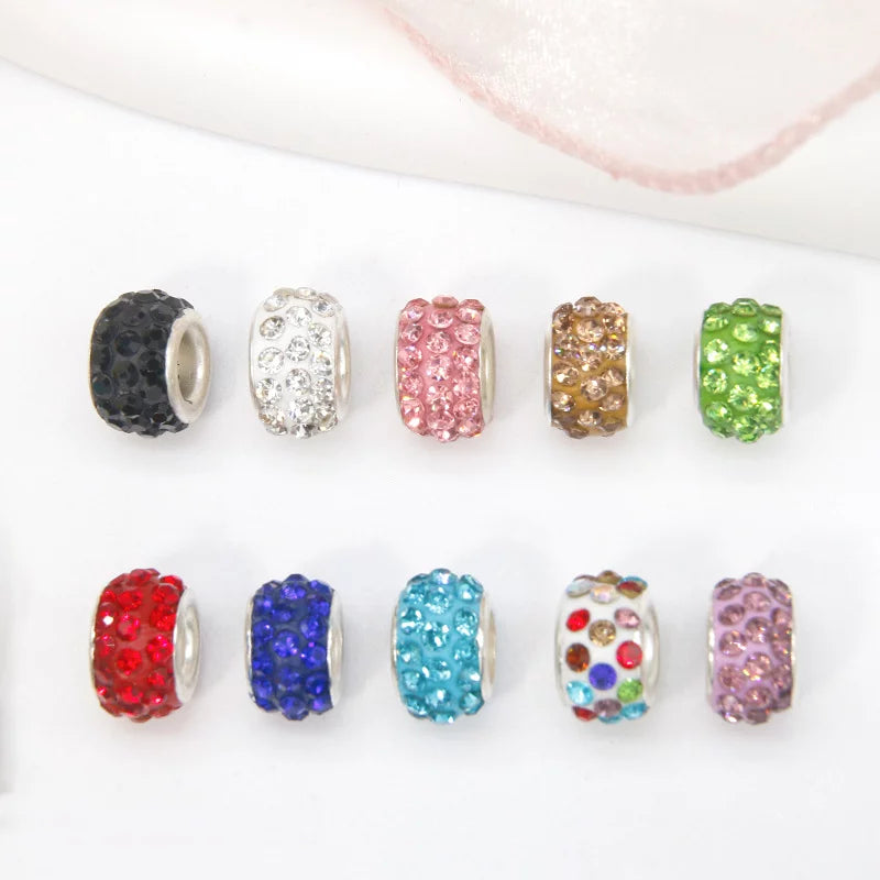 12mm 3-Rows Rhinestones Large Hole Spacer Bead
