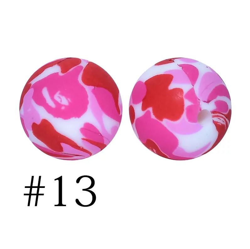 12mm Round Silicone Beads - Printed
