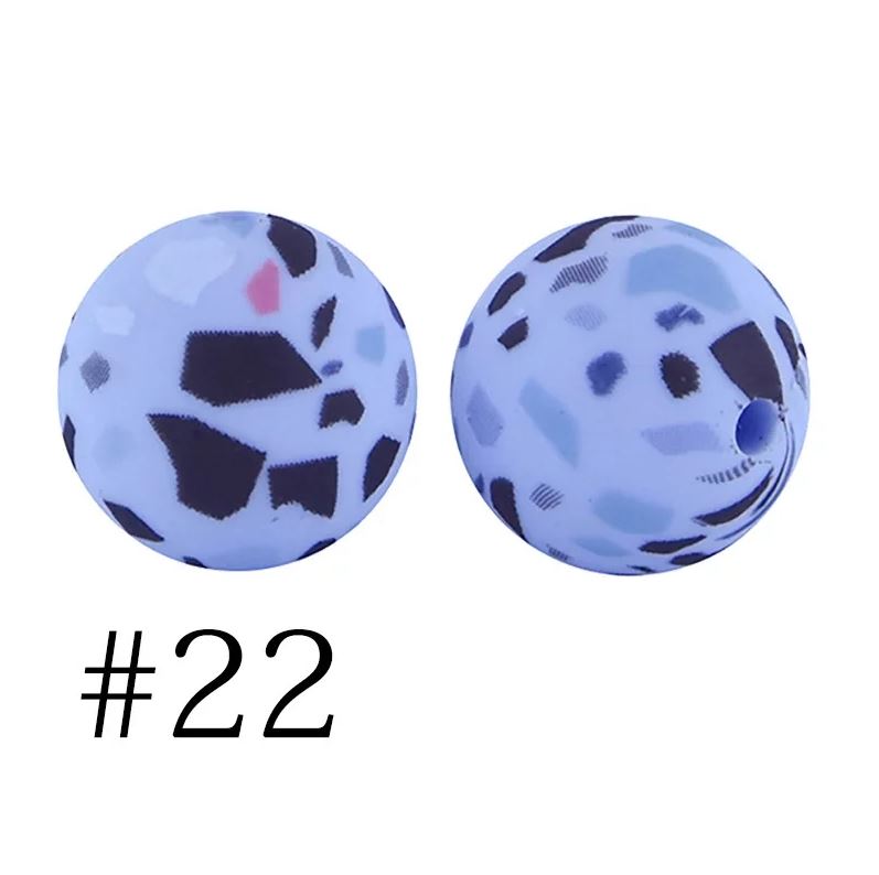 12mm Round Silicone Beads - Printed