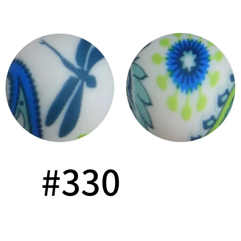 15mm Round Silicone Beads - Printed