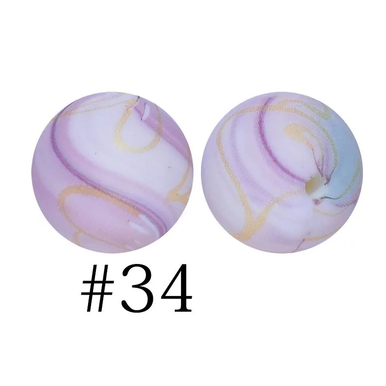 12mm Round Silicone Beads - Printed