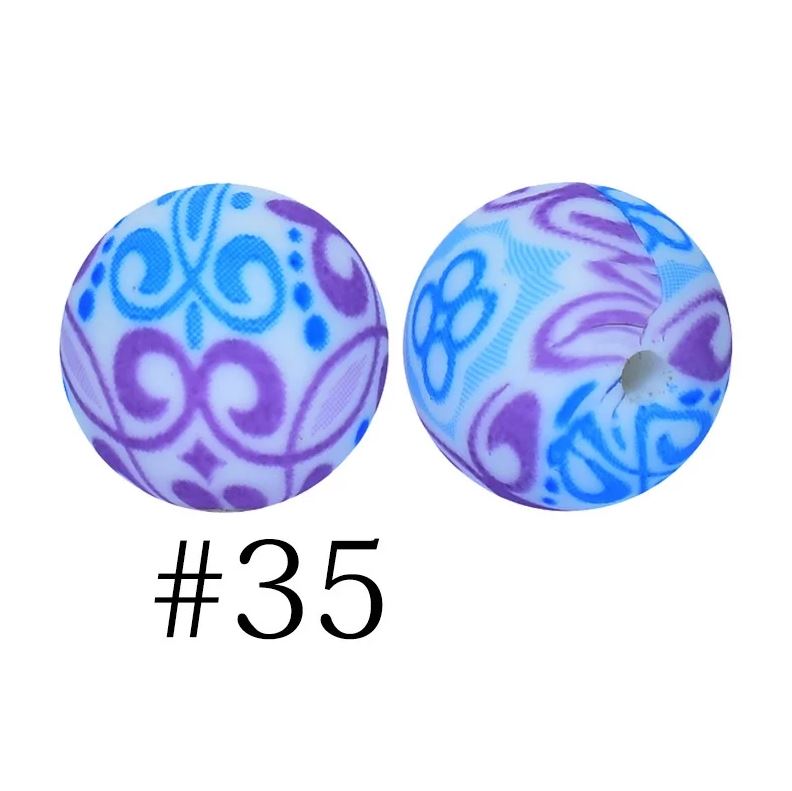 12mm Round Silicone Beads - Printed