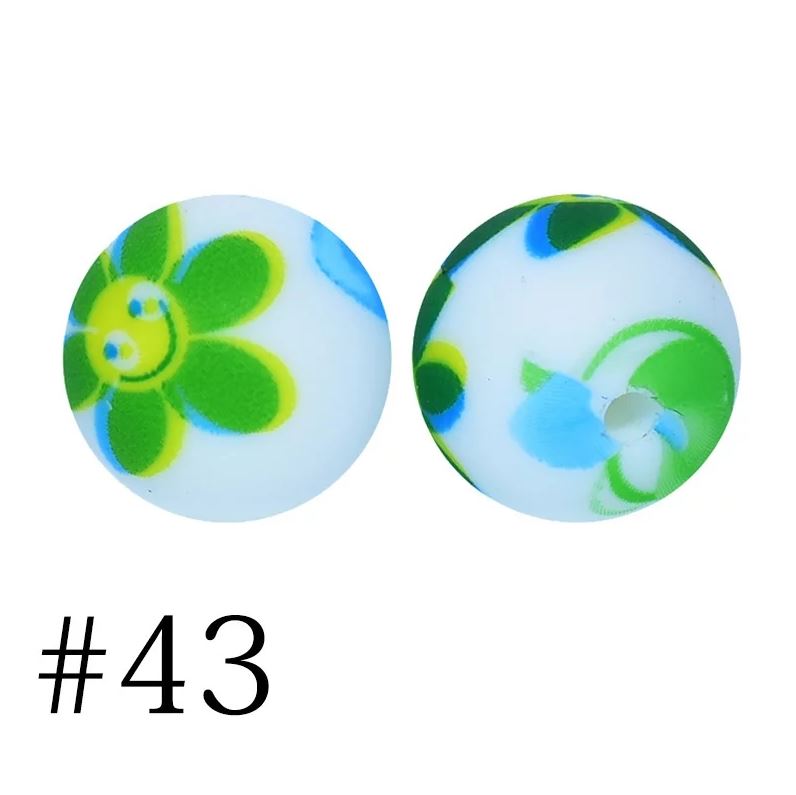 15mm Round Silicone Beads - Printed