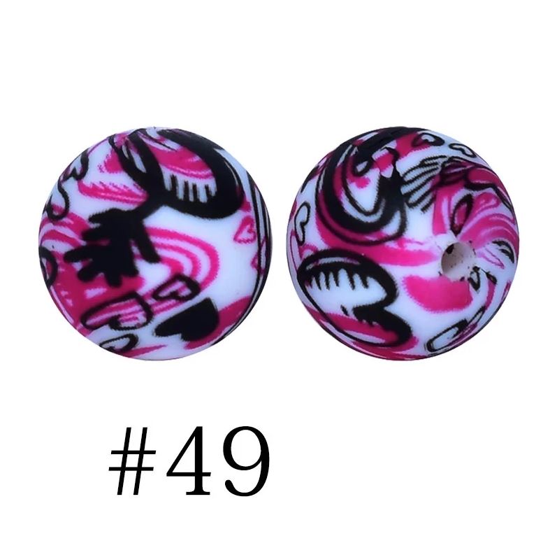 12mm Round Silicone Beads - Printed