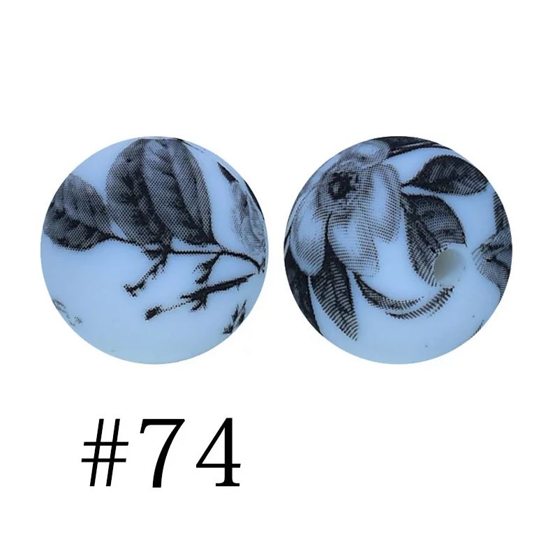 15mm Round Silicone Beads - Printed