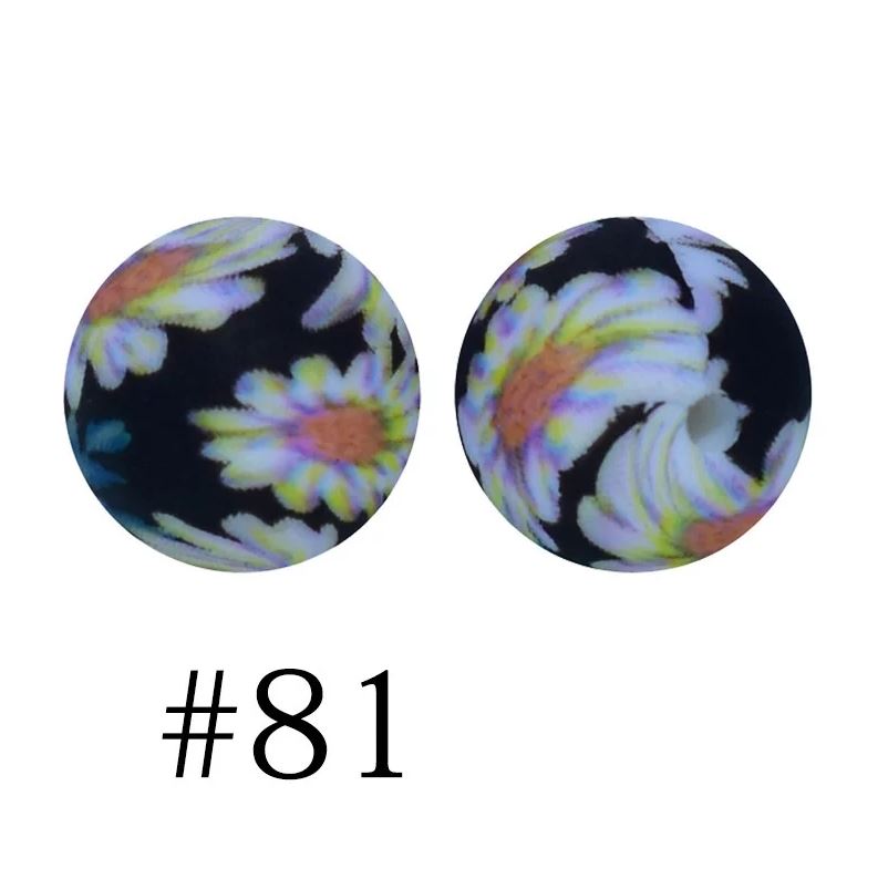12mm Round Silicone Beads - Printed