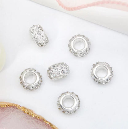 12mm 3-Rows Rhinestones Large Hole Spacer Bead